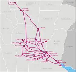 Mitre 5&nbsp;ft&nbsp;6&nbsp;in (1,676&nbsp;mm) with the Tren de la Costa in 4&nbsp;ft&nbsp;8+1⁄2&nbsp;in (1,435&nbsp;mm)
