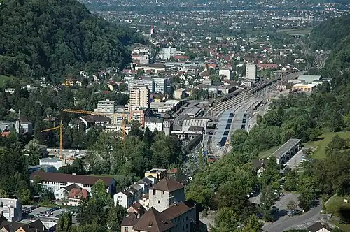 View of Feldkirch town center and its main station