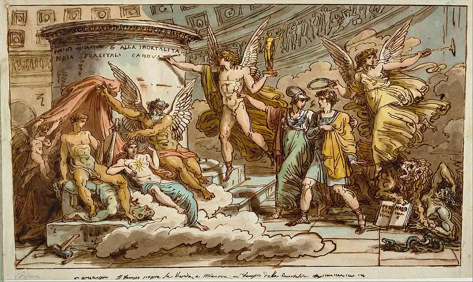 Allegory on the Life of Canova, black chalk, brown ink, and watercolor, Getty Center, Los Angeles