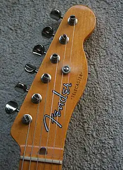 Telecaster headstock, with six inline tuning pegs (machine heads) down one side