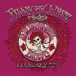 A purple and red version of the "skull and roses" illustration