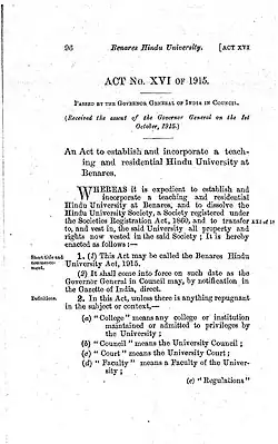Benares Hindu University Act 1915