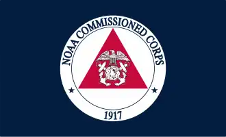 A blue flag with a circle, triangle, and bird centered on it