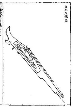 A flintlock musket described as a "self fire creating gun" (zi sheng huo chong tu).