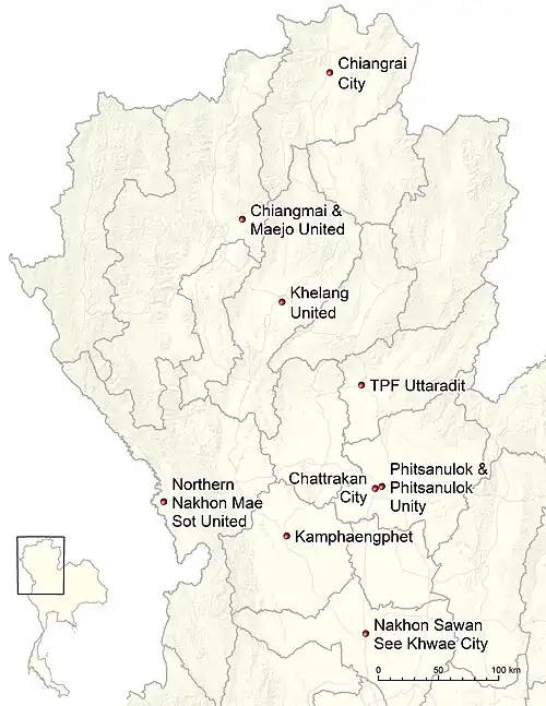 Locations of the 2024–25 Thai League 3 Northern Region clubs