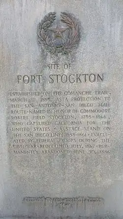 Fort Stockton historical marker established by Texas Historical Commission