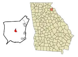 Location of Carnesville in Franklin County and the state of Georgia.