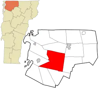 Location in Franklin County and the state of Vermont.