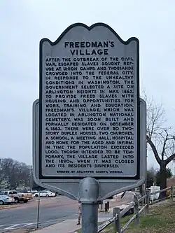 Historical marker in Foxcroft Heights Park describing Freedman's Village