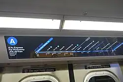The digital display system of the R211, simulating an Avenue X-bound F train