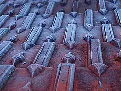 Frost on interlocking roof tiles in Britain