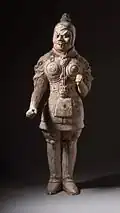 Tang warrior wearing cord and plaque armour
