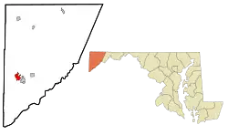 Location of Oakland in Garrett County, Maryland