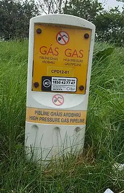 Image 112Construction close to high pressure gas transmission pipelines is discouraged, often with standing warning signs. (from Natural gas)