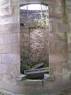 Ruins of the gazebo or temple by the Lugton wear or cascade