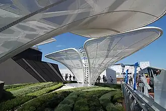 ETFE Facade with integrated LED Ligh PVC membrane trees with integrated photovoltaic cellsts