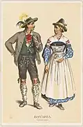 Traditional Bavarian peasant costumes illustrated by Louis Prang (19th Century)