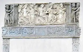 Fragments of a Roman sarcophagus, currently in the lapidary collections of Villa Medici, Rome.