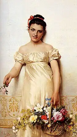 A Young Lady holding a Basket of Flowers
