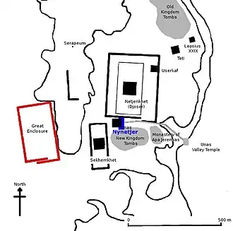 Map with the location of the main tombs in the Saqqara necropolis