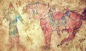 Shoroon Bumbagar tomb mural, Göktürk, 7th century CE, Mongolia.[2][4]