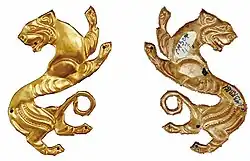 Gold plaques in tiger form, Issyk Kurgan, Kazakhstan