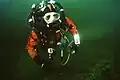 Gordon Smith with his prototype closed circuit rebreather