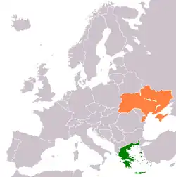Map indicating locations of Greece and Ukraine
