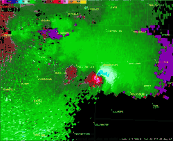Radar view of a mesocyclone. Note that at the time of this image, an EF5 tornado was on the ground.