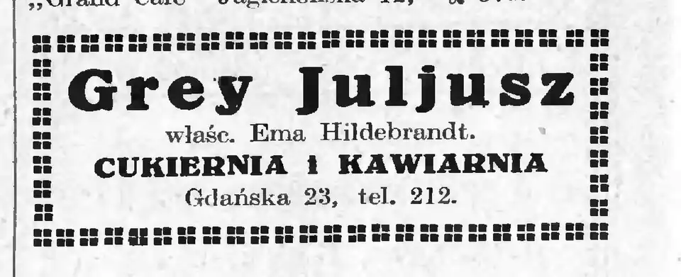 Advertisement for Grey family pastry shop in 1925
