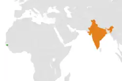 Map indicating locations of Guinea-Bissau and India
