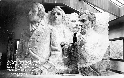 Original mockup of the Mount Rushmore sculpture "before funding ran out"[45]