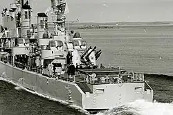 Swedish 12&nbsp;cm akan m/50 stern-turret on Destroyer HSwMS Halland (J18) 1960's.