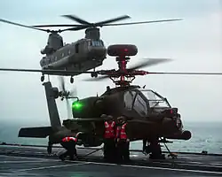 Apache and Chinook at sea on HMS Ocean