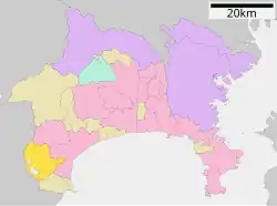 Location of Hakone in Kanagawa Prefecture (golden)