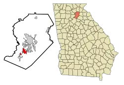 Location in Hall County and the state of Georgia