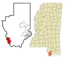 Location of Pearlington, Mississippi