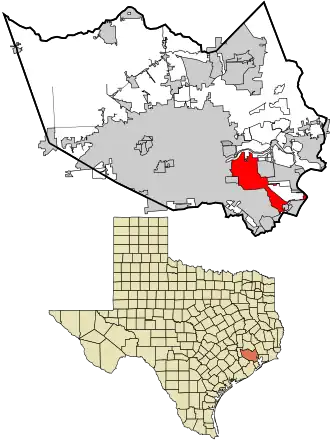 Location in Harris County and the state of Texas