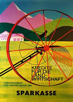 Poster from the Savings Bank of Austria - loans for farmers, 1961.