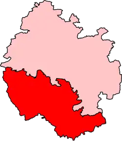 Map showing the location of the Hereford and South Herefordshire constituency in Herefordshire under the boundaries created by the 2023 boundary review and first used at the 2024 general election.