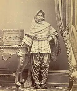 Hindoo woman, in Sind, India, in shalwar-style pujamas, 1870.
