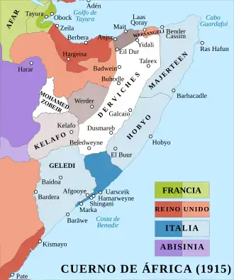 Geledi Sultanate and surrounding areas in 1915, at the south of Somalia