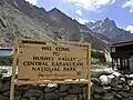 Signboard of the Hushe Valley – Central Karakoram National Park in the village of Hushe, Gilgit-Baltistan, Pakistan.