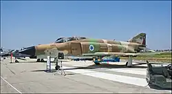 A decommissioned F-4E Phantom II Kurnass 2000 of 201 Squadron "The One" at an exhibition on Indepen­dence Day 2017 in Israel