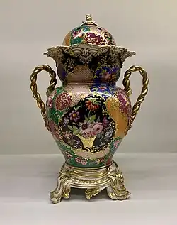 Rococo Revival incense burner (brûle-parfum), by Jacob Petit&nbsp;[fr], c. 1834&nbsp;– c. 1848, hard-paste porcelain, painted and gilded, Museum of Decorative Arts, Paris