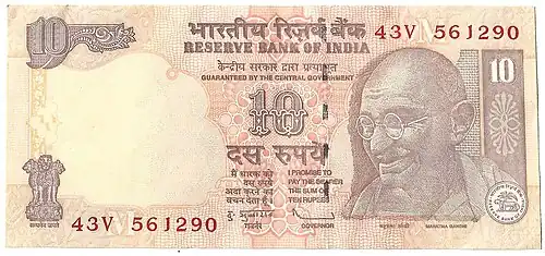 Indian ten rupee old note