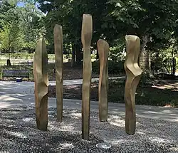 Installation of 5 bronze integrated outdoor sculptures by Tobi Kahn at Jefferson University