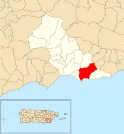 Location of Jacaboa within the municipality of Patillas shown in red