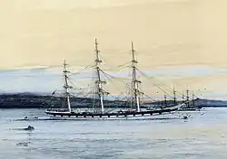 Golden Fleece lying at anchor in the roadstead (painting by Jack Spurling, 1929)