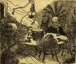 King Pest (1895) etching, 10 × 12&nbsp;cm, Royal Library of Belgium, Brussels